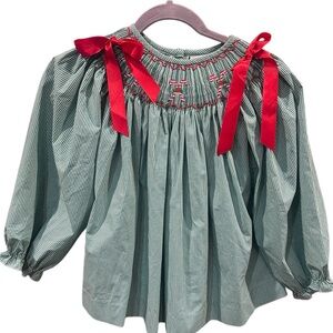 Stitchy Fish Girls Smocked Gingham Top Candy Cane Embroidery‎ Size 8